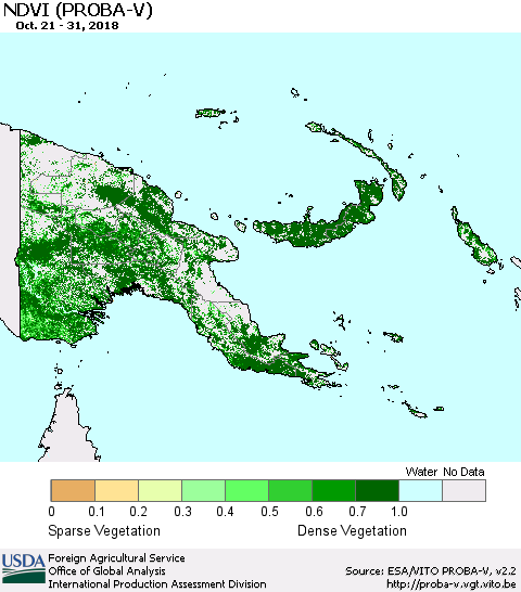 Papua New Guinea NDVI (PROBA-V) Thematic Map For 10/21/2018 - 10/31/2018