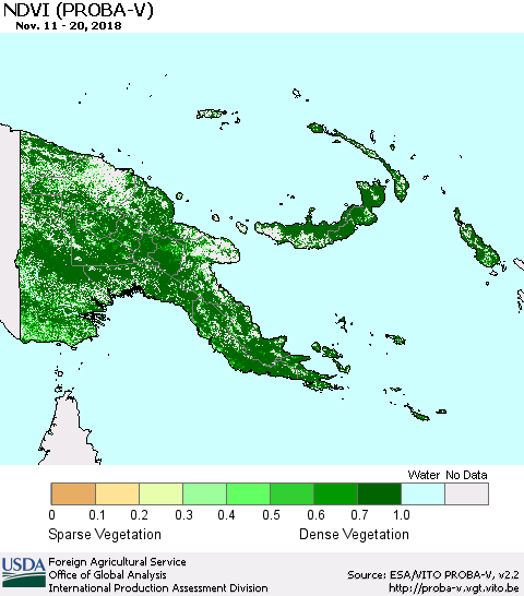 Papua New Guinea NDVI (PROBA-V) Thematic Map For 11/11/2018 - 11/20/2018
