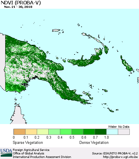 Papua New Guinea NDVI (PROBA-V) Thematic Map For 11/21/2018 - 11/30/2018