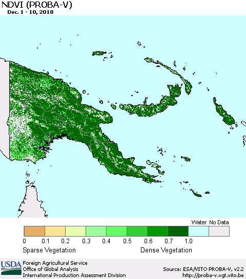 Papua New Guinea NDVI (PROBA-V) Thematic Map For 12/1/2018 - 12/10/2018