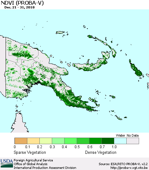 Papua New Guinea NDVI (PROBA-V) Thematic Map For 12/21/2018 - 12/31/2018
