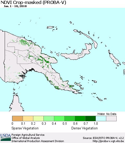 Papua New Guinea NDVI Crop-masked (PROBA-V) Thematic Map For 1/1/2018 - 1/10/2018
