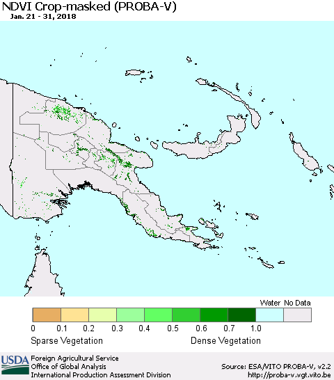 Papua New Guinea NDVI Crop-masked (PROBA-V) Thematic Map For 1/21/2018 - 1/31/2018