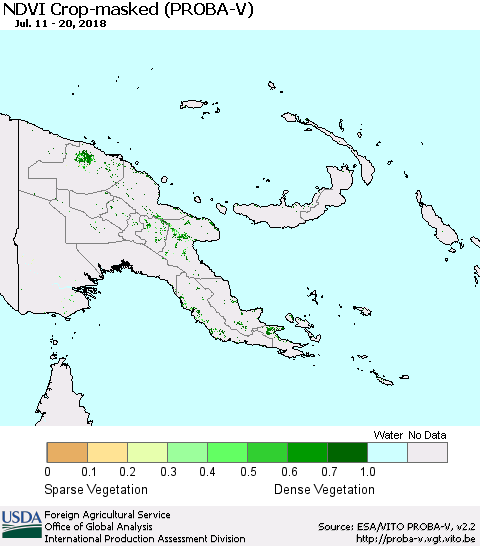 Papua New Guinea NDVI Crop-masked (PROBA-V) Thematic Map For 7/11/2018 - 7/20/2018