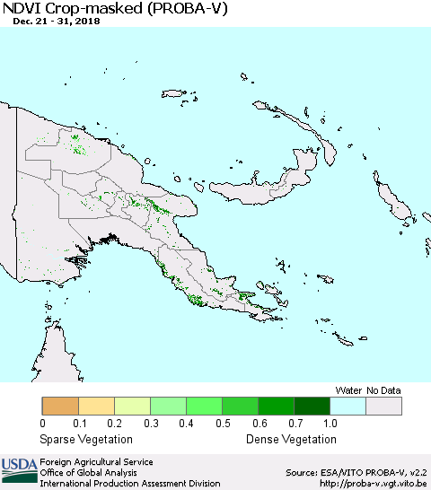 Papua New Guinea NDVI Crop-masked (PROBA-V) Thematic Map For 12/21/2018 - 12/31/2018