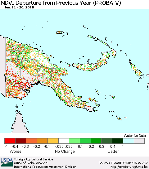 Papua New Guinea NDVI Departure from Previous Year (PROBA-V) Thematic Map For 6/11/2018 - 6/20/2018