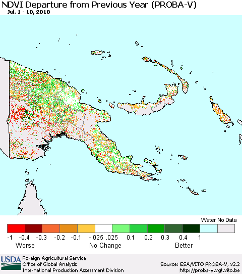 Papua New Guinea NDVI Departure from Previous Year (PROBA-V) Thematic Map For 7/1/2018 - 7/10/2018