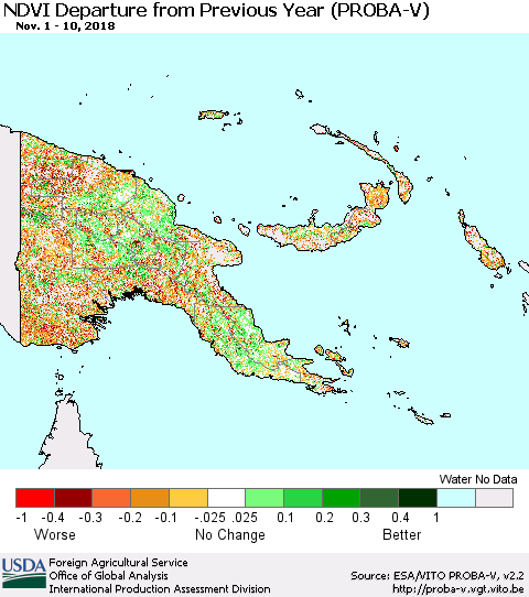 Papua New Guinea NDVI Departure from Previous Year (PROBA-V) Thematic Map For 11/1/2018 - 11/10/2018