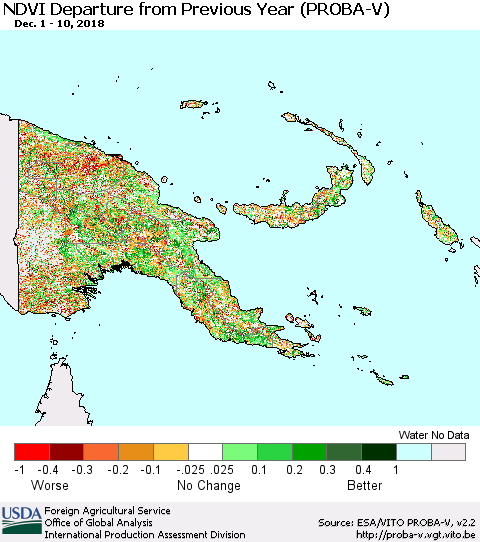 Papua New Guinea NDVI Departure from Previous Year (PROBA-V) Thematic Map For 12/1/2018 - 12/10/2018