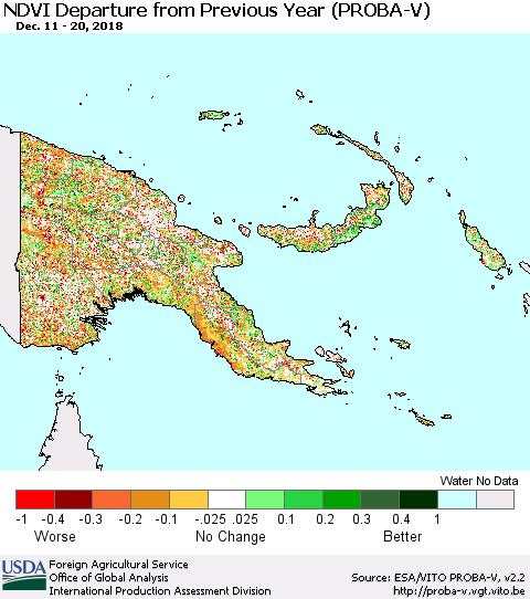 Papua New Guinea NDVI Departure from Previous Year (PROBA-V) Thematic Map For 12/11/2018 - 12/20/2018