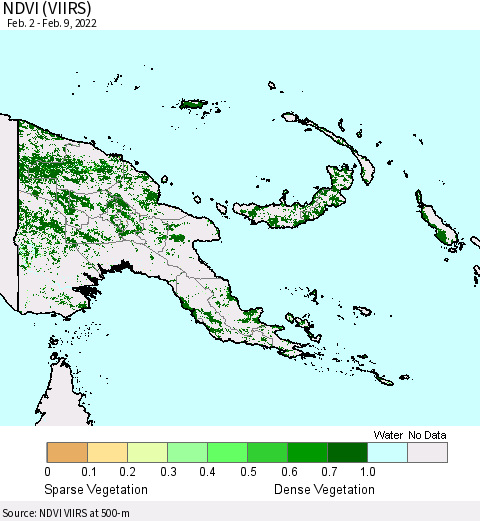 Papua New Guinea NDVI (VIIRS) Thematic Map For 2/2/2022 - 2/9/2022