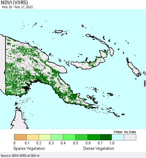 Papua New Guinea NDVI (VIIRS) Thematic Map For 2/10/2022 - 2/17/2022