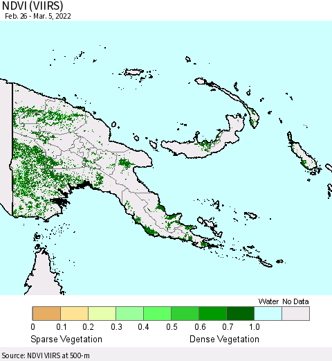 Papua New Guinea NDVI (VIIRS) Thematic Map For 2/26/2022 - 3/5/2022