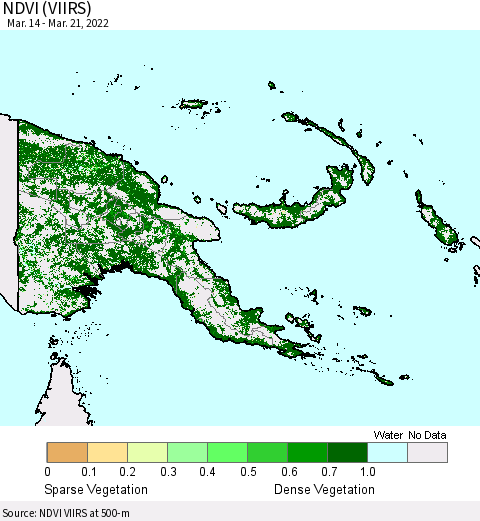 Papua New Guinea NDVI (VIIRS) Thematic Map For 3/14/2022 - 3/21/2022