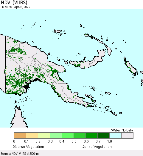 Papua New Guinea NDVI (VIIRS) Thematic Map For 3/30/2022 - 4/6/2022