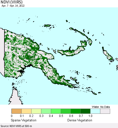 Papua New Guinea NDVI (VIIRS) Thematic Map For 4/7/2022 - 4/14/2022