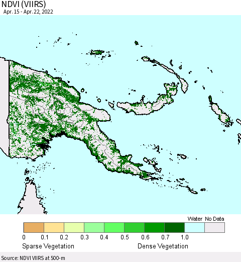 Papua New Guinea NDVI (VIIRS) Thematic Map For 4/15/2022 - 4/22/2022
