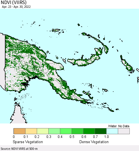 Papua New Guinea NDVI (VIIRS) Thematic Map For 4/23/2022 - 4/30/2022