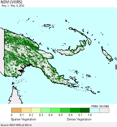 Papua New Guinea NDVI (VIIRS) Thematic Map For 5/1/2022 - 5/8/2022