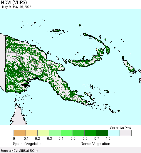 Papua New Guinea NDVI (VIIRS) Thematic Map For 5/9/2022 - 5/16/2022
