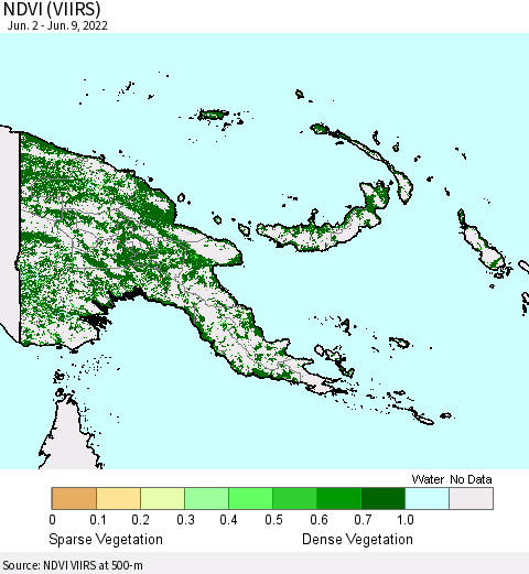 Papua New Guinea NDVI (VIIRS) Thematic Map For 6/2/2022 - 6/9/2022