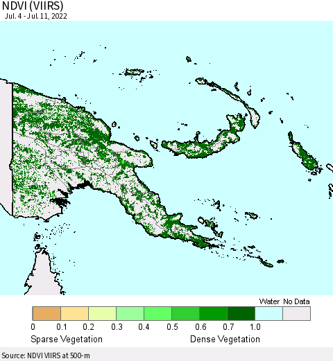 Papua New Guinea NDVI (VIIRS) Thematic Map For 7/4/2022 - 7/11/2022