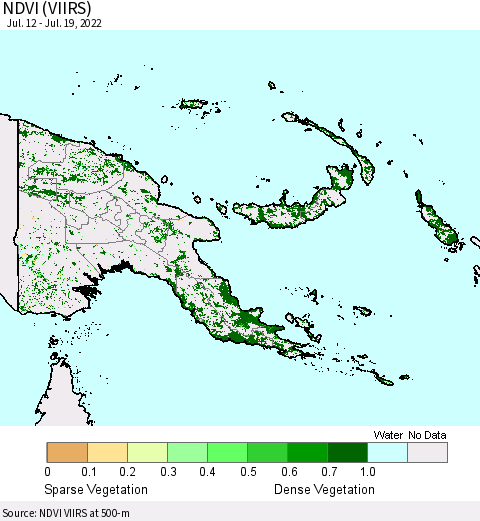 Papua New Guinea NDVI (VIIRS) Thematic Map For 7/12/2022 - 7/19/2022