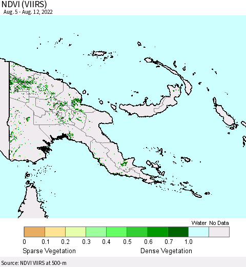 Papua New Guinea NDVI (VIIRS) Thematic Map For 8/5/2022 - 8/12/2022