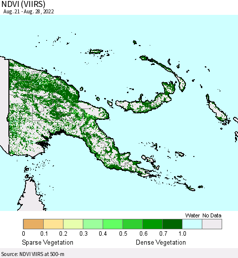 Papua New Guinea NDVI (VIIRS) Thematic Map For 8/21/2022 - 8/28/2022