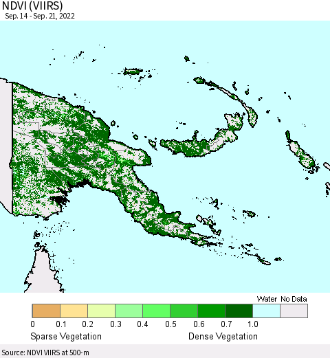 Papua New Guinea NDVI (VIIRS) Thematic Map For 9/14/2022 - 9/21/2022