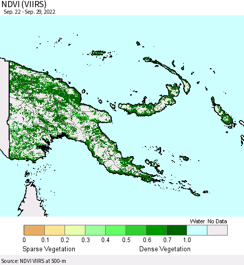 Papua New Guinea NDVI (VIIRS) Thematic Map For 9/22/2022 - 9/29/2022