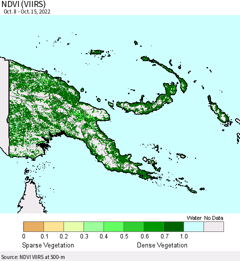 Papua New Guinea NDVI (VIIRS) Thematic Map For 10/8/2022 - 10/15/2022