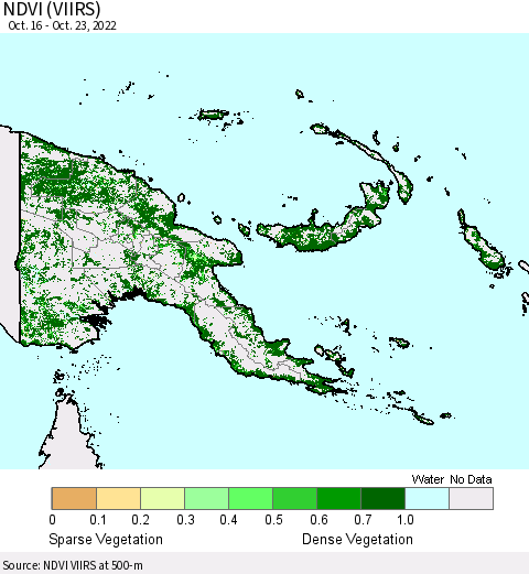 Papua New Guinea NDVI (VIIRS) Thematic Map For 10/16/2022 - 10/23/2022