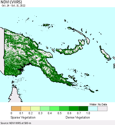 Papua New Guinea NDVI (VIIRS) Thematic Map For 10/24/2022 - 10/31/2022