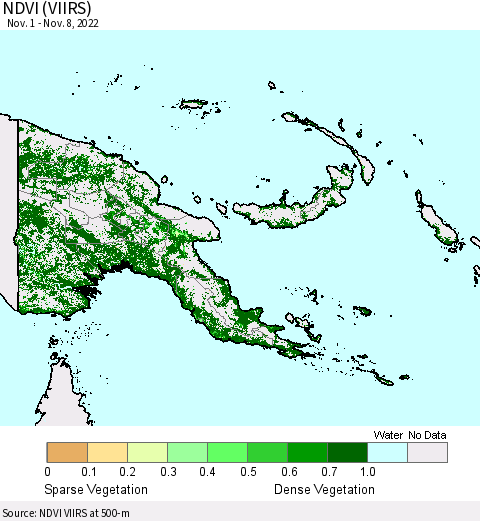 Papua New Guinea NDVI (VIIRS) Thematic Map For 11/1/2022 - 11/8/2022