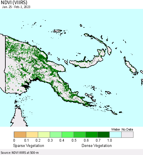 Papua New Guinea NDVI (VIIRS) Thematic Map For 1/25/2023 - 2/1/2023