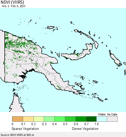 Papua New Guinea NDVI (VIIRS) Thematic Map For 2/2/2023 - 2/9/2023