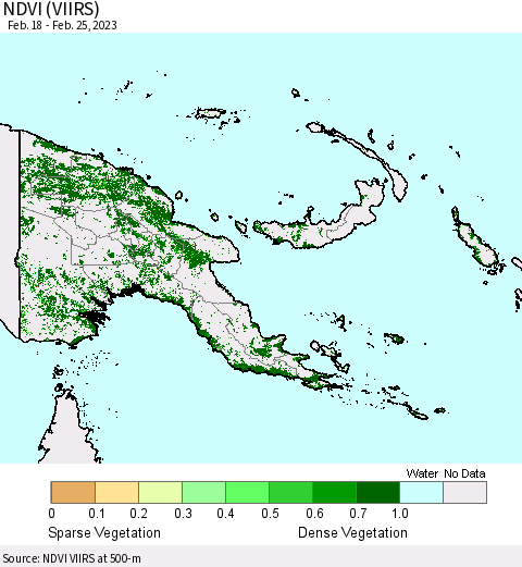 Papua New Guinea NDVI (VIIRS) Thematic Map For 2/18/2023 - 2/25/2023
