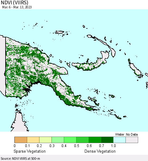 Papua New Guinea NDVI (VIIRS) Thematic Map For 3/6/2023 - 3/13/2023