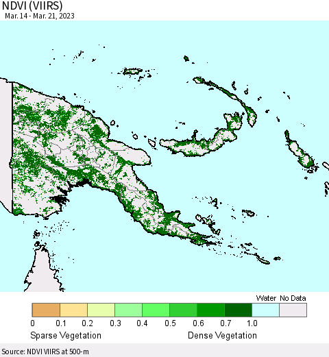 Papua New Guinea NDVI (VIIRS) Thematic Map For 3/14/2023 - 3/21/2023