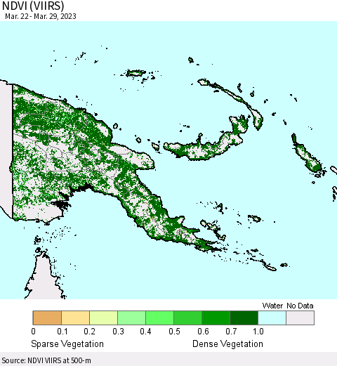 Papua New Guinea NDVI (VIIRS) Thematic Map For 3/22/2023 - 3/29/2023