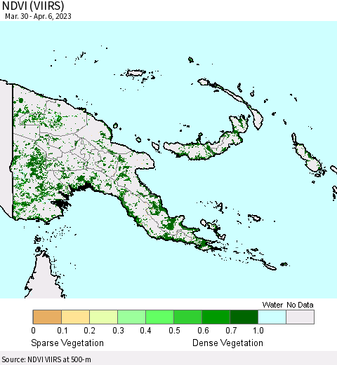 Papua New Guinea NDVI (VIIRS) Thematic Map For 3/30/2023 - 4/6/2023