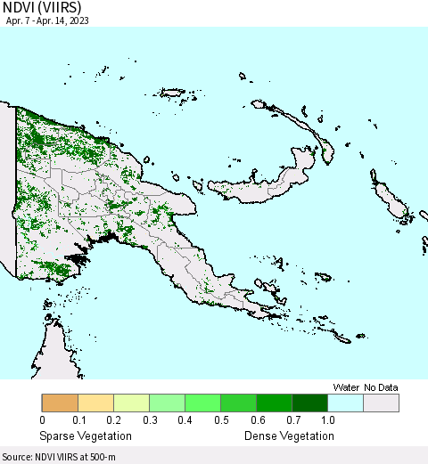 Papua New Guinea NDVI (VIIRS) Thematic Map For 4/7/2023 - 4/14/2023