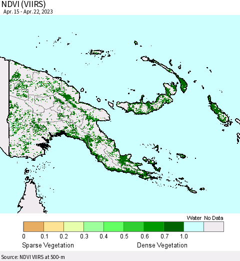 Papua New Guinea NDVI (VIIRS) Thematic Map For 4/15/2023 - 4/22/2023