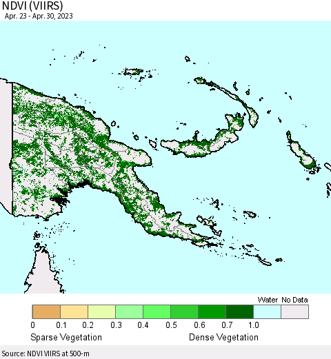 Papua New Guinea NDVI (VIIRS) Thematic Map For 4/23/2023 - 4/30/2023