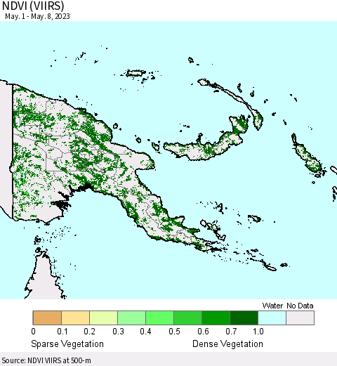 Papua New Guinea NDVI (VIIRS) Thematic Map For 5/1/2023 - 5/8/2023