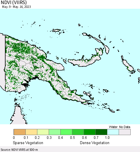 Papua New Guinea NDVI (VIIRS) Thematic Map For 5/9/2023 - 5/16/2023