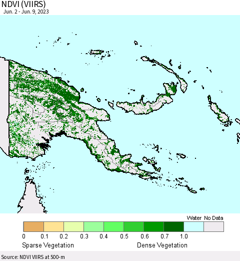 Papua New Guinea NDVI (VIIRS) Thematic Map For 6/2/2023 - 6/9/2023