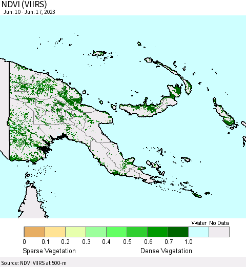 Papua New Guinea NDVI (VIIRS) Thematic Map For 6/10/2023 - 6/17/2023