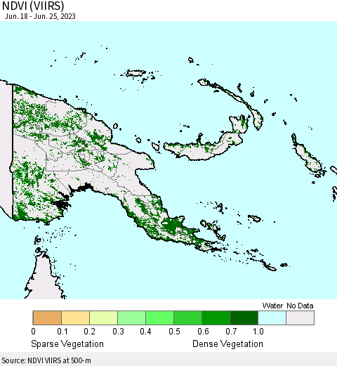 Papua New Guinea NDVI (VIIRS) Thematic Map For 6/18/2023 - 6/25/2023